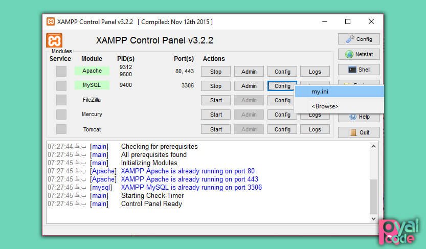 ایجاد کردن تغییر در my.ini جهت حل مشکل اجرا نشدن mysql در xampp